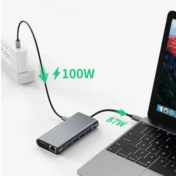 11-in-1 Typ-C-USB-3,0-Hub-Multi-Port-Laptop-Docking station Typ C bis 4k HDMI-USB-PC-Adapter für 100m Gigabit-Nic-Adapter 4