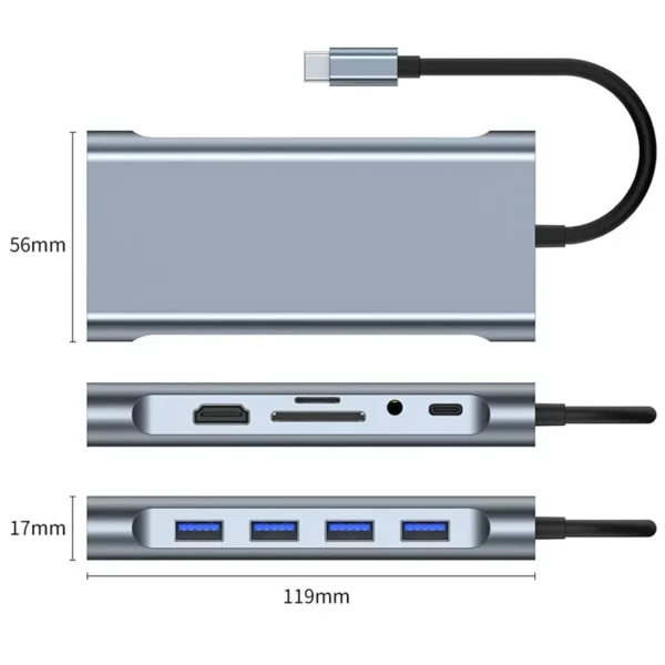 11-in-1 Typ-C-USB-3,0-Hub-Multi-Port-Laptop-Docking station Typ C bis 4k HDMI-USB-PC-Adapter für 100m Gigabit-Nic-Adapter 5