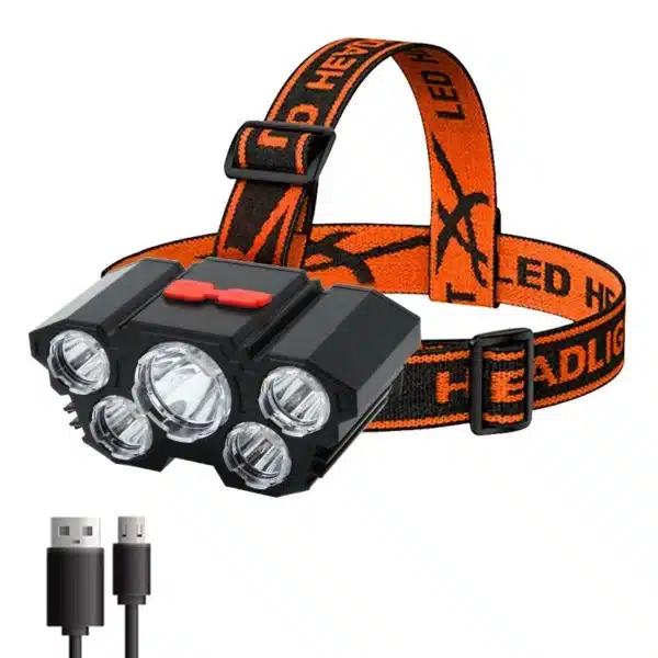 5 LED Flashlight Rechargeable with Built in 18650 Battery Strong Light Camping Adventure Fishing Head Light Headlamp 1